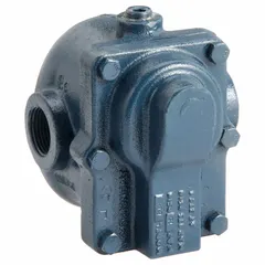 Cast iron in-line float and thermostatic steam trap with 1-inch FNPT connections. Stainless steel float. Maximum capacity 2,100 lb/hr at 15 psi and 377°F. Designed for horizontal installation. Used to remove condensate and air from steam lines in heating and process applications.