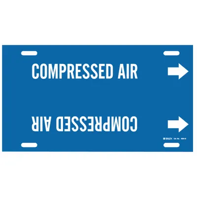 BRADY Pipe Marker: Compressed Air, Blue, White, Fits 10 to 15 in Pipe O.D., 1 Pipe Markers - Compressed Air Strap-On Pipe Markers