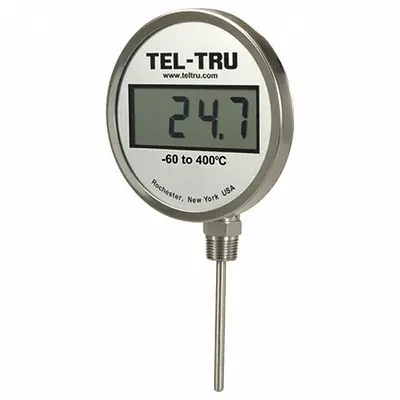 TEL-TRU Digital Thermometer: 2.5 in Stem Lg, -75°F to 750°F, ±0.5°F/0.3°C, 1/2 in Thread Size - Fixed-Angle General Purpose Digital Thermometers