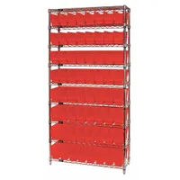 QUANTUM STORAGE SYSTEMS Bin Shelving: 36 in x 18 in x 74 in, 1 Sided, 64 Bins, Open, Shelf Bin, Red (MPN WR9-203RD)