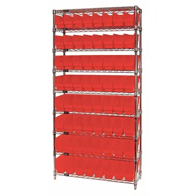 QUANTUM STORAGE SYSTEMS Bin Shelving: 36 in x 18 in x 74 in, 1 Sided, 64 Bins, Open, Shelf Bin - Wire Stationary Bin Shelving with Open-Front Bins