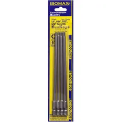 Imperial-sized hex power bit with standard hex head and 6-inch overall length. Impact-rated for use with impact drivers. Suitable for driving fasteners in assembly and maintenance applications.
