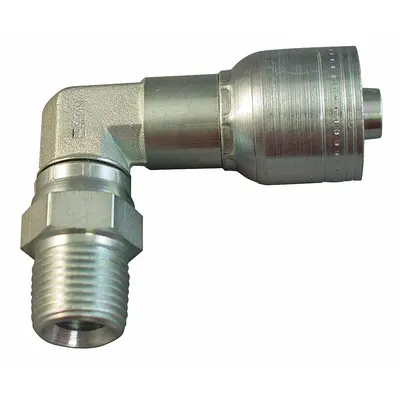 KURT Hydraulic Crimp Fitting: Carbon Steel, 90° Elbow, -12 For Hose Dash Size - Kurt Crimp Hydraulic Hose Fittings with NPT Connection