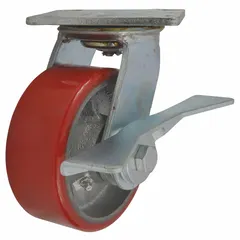 This caster is designed for use on panel trucks, providing mobility for transporting panels, bars, pipes, and buckets in industrial facilities. It is compatible with part number 4ZJ29 and is suitable for heavy-duty material handling in workshops and warehouses.