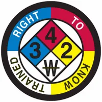 Hard Hat Label: Right To Know Trained, 2 in Dia, English, Non-Reflective, 4 Labels, Circle, Std (MPN 42541)