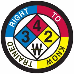 2-inch diameter, non-reflective, English-language circle standard label. Pack of 4. Applied to hard hats to indicate completion of Right To Know training in industrial environments.