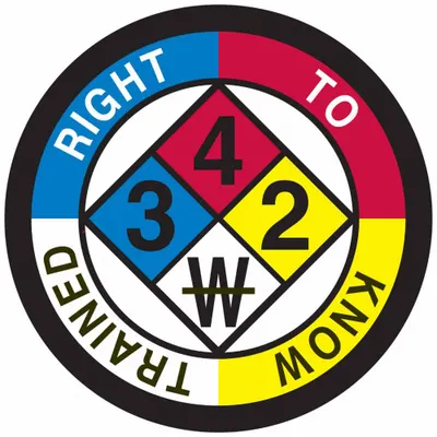BRADY Hard Hat Label: Right To Know Trained, 2 in Dia, English, Non-Reflective - Safety