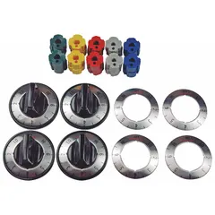 OEM replacement knob kit for electric ranges. Includes control knobs for burner and oven settings. Restores functionality to worn or broken knobs.