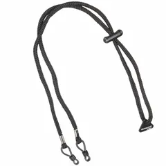 Black loop-style lanyard for standard safety glasses, 27 1/2 inches overall length. Secures eyewear during use in industrial environments such as manufacturing, construction, and maintenance.