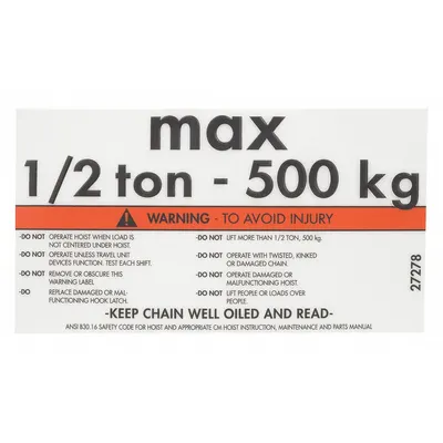 CM Capacity Label: Electric Chain Hoists, 1,000 lb Compatible Load Capacity - Warning Labels for Hoists