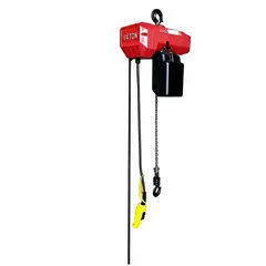 This Dayton electric chain hoist is a heavy-duty, hook-mounted unit without a trolley, designed for general lifting and positioning tasks. It operates on 115/230V AC with a single speed and provides a headroom clearance of 28 to 30 inches. The hoist includes a chain container for organized operation.