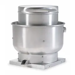 This belt-drive fan is designed for high-static-pressure kitchen exhaust applications requiring roof mounting. It includes a drive package and features a 21 1/4 in wheel, open dripproof motor, and nameplate voltage 208-230/460V AC. The unassembled unit delivers exhaust airflow from 5,000 to 10,000 cfm at 0.500 in SP, suitable for commercial ventilation systems handling grease-laden air.