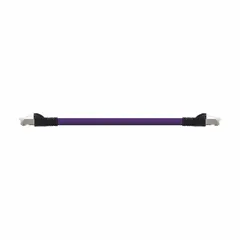 This cordset features RJ45 male straight connectors on both ends for Cat5e performance. The 95 ft cable has a purple PUR jacket suitable for industrial networking and automation applications where reliable data transmission is required.
