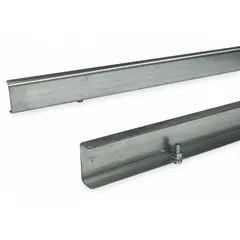 Steel guard rail for light-duty conveyor systems, designed for 90° curve sections. Inside radius of 36 inches with a 16-inch curve between frame. Includes hardware for installation. Used to contain and guide products at conveyor directional changes.