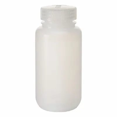 NALGENE Laboratory Bottle: LDPE, 250 mL, 8 fl oz, Closure Included, Natural, 43 mm - LDPE Wide Mouth Round Lab Bottles