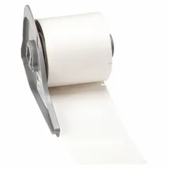 Precut label roll of 250 white matte vinyl wraparound labels, each measuring 1 1/2 in x 1 3/4 in. Designed for use with the BMP71 printer and M7-R4300 ribbon. Suitable for identifying wires, cables, and small cylindrical surfaces in industrial settings.