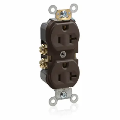 LEVITON Receptacle: Duplex, 5-20, Brown, 125V AC, 20 A, 2 Pole / 3 Wire (MPN BR20) - General Purpose Receptacles