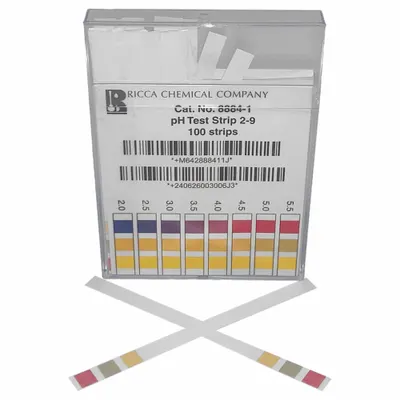 RICCA CHEMICAL High Precision pH Strips, 0.5 pH Resolution, 4 in L x 3 in W