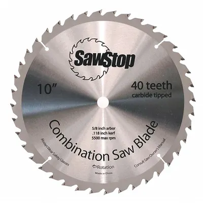 SAWSTOP Circular Saw Blade: 10 in Blade Dia., 40 Teeth, 0.13 in Cut Wd, 5/8 in Arbor Size - Wood-Cutting Blades