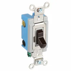 4-way maintained toggle wall switch rated 15 A at 120/277V AC. Non-illuminated with a brown finish. Used for controlling a single lighting load from three or more locations in commercial and industrial settings.