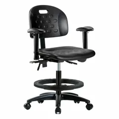 Polyurethane Lab Chair with Arms, Adjustable Height 19 3/4" to 27 1/2", 18" Seat Width, Nylon Base, Foot Support, Tilt Functions
