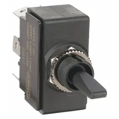 This DPDT panel-mount toggle switch from the MARINE series features a momentary on/off/momentary on function with 6 connections. It is suited for control panels in marine and industrial environments where spring-return to center-off operation is required.