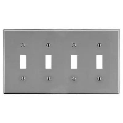 HUBBELL Wall Plate: Toggle, 4 Gang, Gray - General Purpose Wall Plates