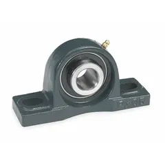 This inch-system pillow block ball bearing features a cast iron housing with set screw locking for secure shaft mounting. Designed for medium-duty applications, it supports rotating shafts in equipment such as conveyors, fans, and pumps. The bearing has a 2 5/16 in shaft height and accommodates 5/8 in mounting bolts.