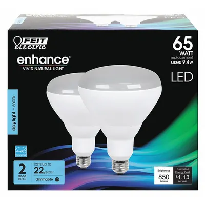 FEIT ELECTRIC Compact LED Bulb: LED, BR40, Medium Screw (E26), 9.4 W Watt, 5000K, Frosted - Bulged Reflector (BR) Lamps