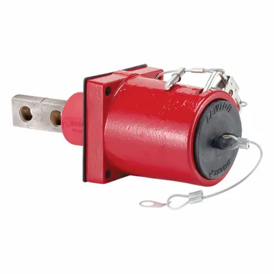 LEVITON Single Pole Receptacle: Red, Straight 45° Clevis Pin Mating, Two-Hole Bus Bar Termination - Receptacles with Bus Bar Terminations