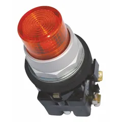 Momentary-action illuminated push button with a metallic extended profile. Features a 30 mm mounting size and 1 normally open / 1 normally closed contact configuration. Suitable for industrial control panel applications requiring clear visual status indication.