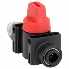 This LEGRIS ball valve features a nylon body with a straight configuration and a lever handle. It has a push-to-connect x male NPT connection and is rated for a maximum working pressure of 145 psi (CWP). Suitable for use in pneumatic and low-pressure fluid systems requiring manual shut-off or flow control.