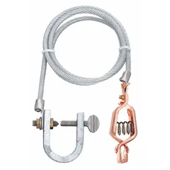 Terminated bonding and grounding wire with a carbon steel conductor and C-Clamp connector having a 3/4 in clamp opening span. Uninsulated and bare, 10 ft length. Used to connect equipment or structures to a grounding system for static discharge and electrical safety.