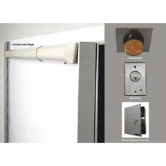 This anti-ligature door alarm features a steel alarm body and a mortise cylinder, constructed from aluminum and steel. It delivers a 100 dB sound level. Typical applications include securing doors in behavioral health and institutional settings where ligature points must be minimized.