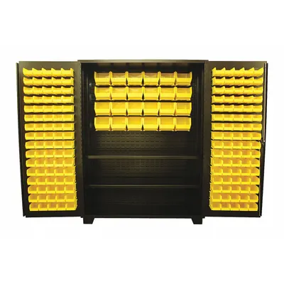 JAMCO Bin Cabinet: 60 in x 24 in 78 in, 2 Shelves, 184 Bins, Yellow, Flush, 14 ga Panel - Standard Bin Cabinets with Shelves