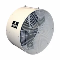 Industrial ceiling-mount fan with 36-inch blade diameter, powered by a 1/2 hp motor operating on 115/230V AC. Single-speed, non-oscillating design with cable mounting for overhead installation. Suitable for air circulation in large indoor spaces such as warehouses, factories, and workshops.