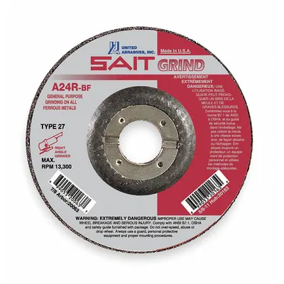 UNITED ABRASIVES-SAIT Type 27 Depressed Center Grinding Wheel - General Purpose Grinding Wheels for Carbon & Stainless Steel