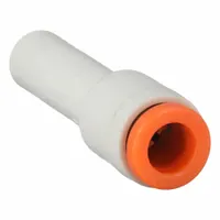 Brass push-to-connect adapter fitting for joining tubes of 3/16 in OD and 1/4 in OD. Suitable for pneumatic systems in automation, packaging, and material handling equipment. Provides tool-free, secure connections