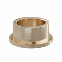 This flanged sleeve bearing is made from SAE 841 bronze and is self-lubricating for general purpose use. It has a 22 mm bore, 28 mm outer diameter, and 15 mm length. The bearing operates in temperatures from -35°F to 300°F and is sold in a pack of 5. Typical applications include supporting rotating shafts in industrial machinery such as conveyors and pumps.
