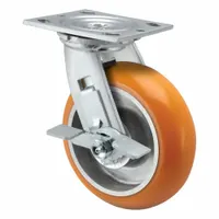 PEMCO Caster: Swivel, Side Brake, Polyurethane, 8 in Wheel Dia, 2 in Wheel Wd, 9 1/2 in Mounting Ht (MPN ES8X2ANTBK)