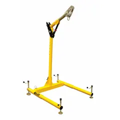 This freestanding aluminum davit system is designed for confined space entry and lifting operations. It features an adjustable base width from 3 1/8 ft to 5 3/8 ft, providing a portable support structure for hoisting personnel or equipment in manholes, tanks, and similar environments where fixed anchors are unavailable.