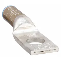 Aluminum one-hole compression lug for terminating 1 AWG solid or stranded wire to a 1/2 in stud. Long barrel design for secure connections in electrical panels, switchgear, and power distribution systems.