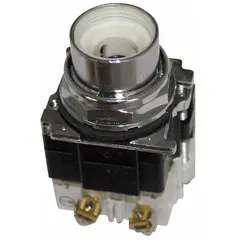 Momentary-action illuminated push-button operator from the E34 series. Non-metallic construction with a full-voltage LED for clear visual indication. Suitable for industrial control panel applications requiring extended-length operator.