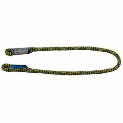 Static double-braid rope with aramid construction, 25/64 in diameter, and 630 lb working load limit. Tan and yellow color. Used for rigging and climbing applications requiring low stretch and high strength.