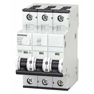 Siemens Supplementary Protector: 4 A Amps, 72V DC, 10kA at 400V AC, Screw Clamp - A-Curve, 3-Pole UL1077 DIN Rail-Mount Supplementary Protectors
