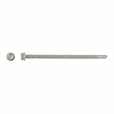 TEKS Self-Drilling Screw: #12 Size, 4 in Lg, Steel, Climaseal, Hex Washer, External Hex - Metal-to-Metal-Joining Self-Drilling Screws