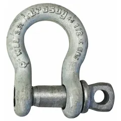 CROSBY anchor shackle with a working load limit of 6,600 lb and a width between eyes of 13/16 in. Silver body finish. Used in rigging and lifting applications to connect chains, slings, or cables to a load.