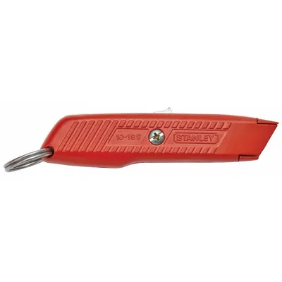 STANLEY Safety Knife: 6 in Overall Lg, Textured, 1 1/4 in Overall Wd, Metal, Orange - Automatic Retracting Utility Knives