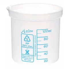 APPROVED VENDOR Low Form Plastic Beaker Without Handles, Polypropylene, Translucent, Printed Graduation, 522085-0100