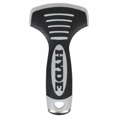 Straight stainless steel blade with plastic handle for corrosion resistance. Used for spreading joint compound and smoothing tape on drywall seams in construction and renovation.